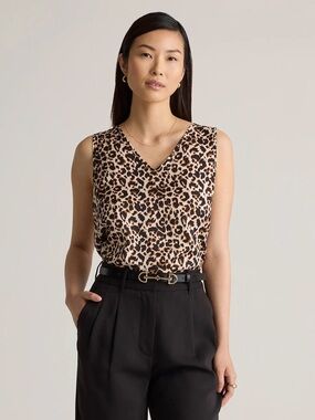 Quince Leopard Print V-Neck Sleeveless Top - Tan/Black